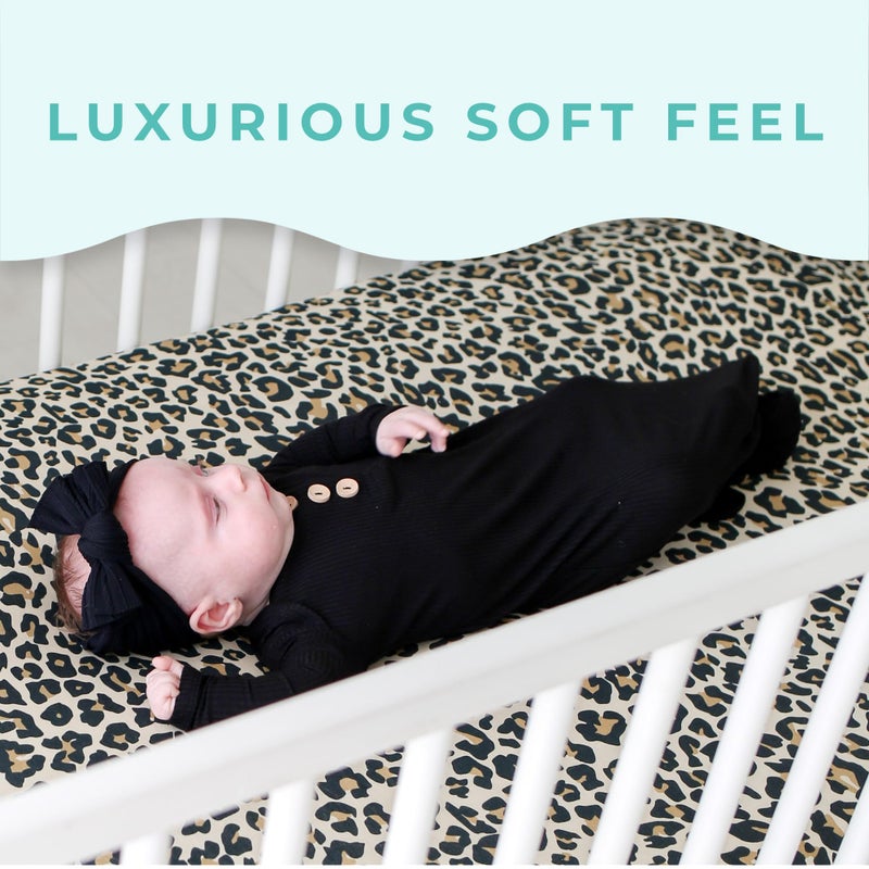 Posh Peanut Fitted Crib Sheet, Soft Viscose from Bamboo Fabric, Standard Crib and Toddler Mattresses 52" by 28" (Lana Leopard Tan) - Image 2